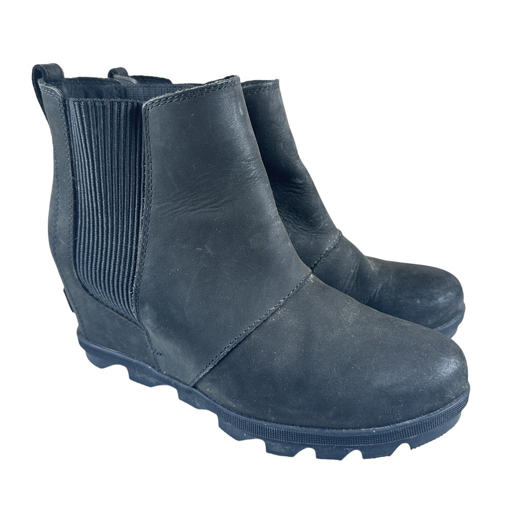 Sorel Joan of Arctic Wedge Black Leather Waterproof Ankle Chelsea Boot Womens 10